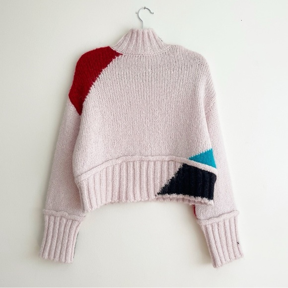 Zara Boxy Cropped Colorblock Chunky Knit Wool Blend Sweater Size Medium western - Picture 6 of 15